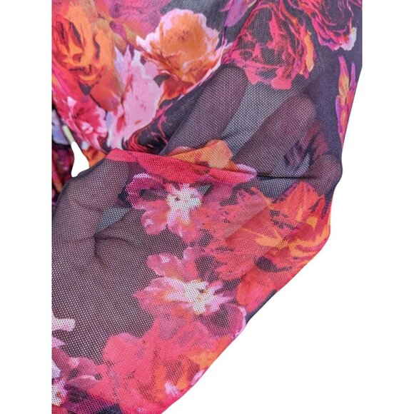 Womens Plus 3X Mesh Floral Top Blouse Smocked Wrist Bell Sleeve Sheer Bohemian - Picture 5 of 8